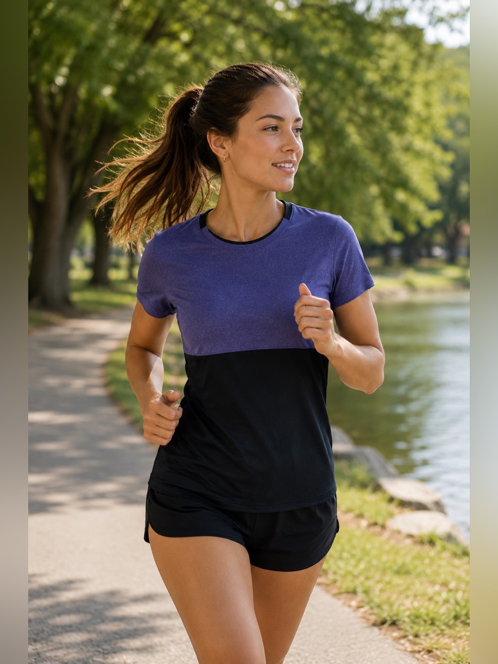 Lululemon Two-Tone Purple Black Short Sleeve Athletic Running Top Size 6